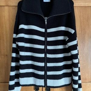 Papaya Ribbed Black and White Zip-Up Cardigan